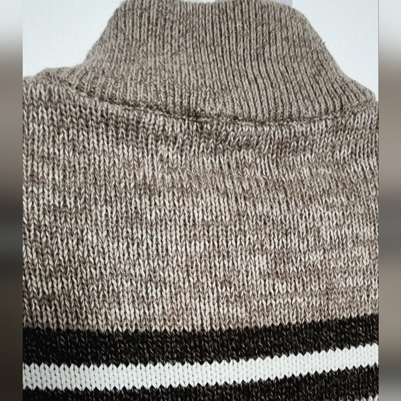 Chaps Men's 1/4 Zip Mock Neck Brown & Tan/Beige Striped Sweater Sz XL/TG/EG - Picture 10 of 11